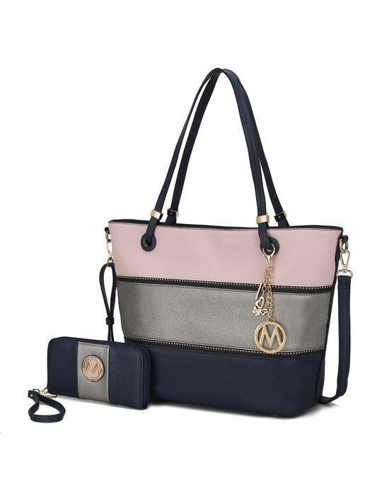 Mia K Vallie Color Block Tote bag Navy-Pewter-Pink One Size Handbags