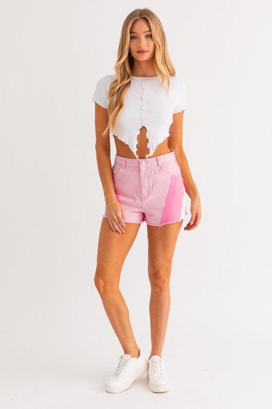 Pink Color Block Shorts Shorts