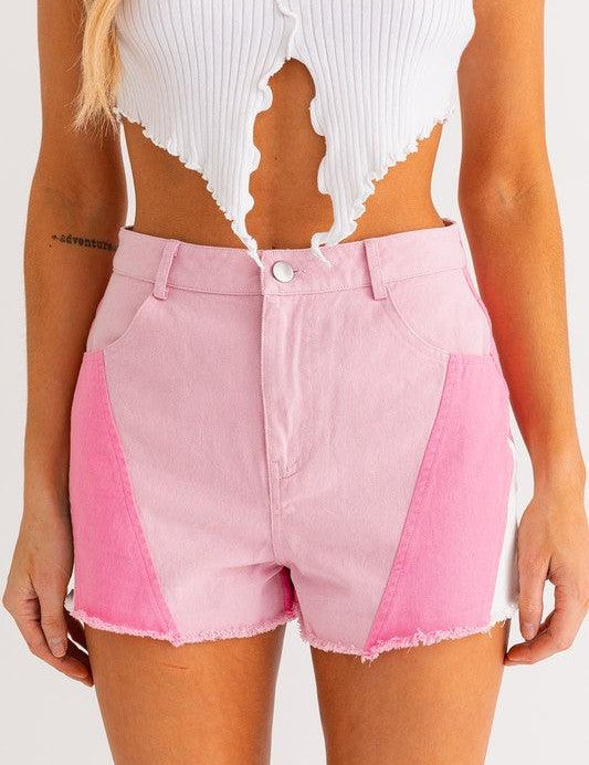 Pink Color Block Shorts Shorts