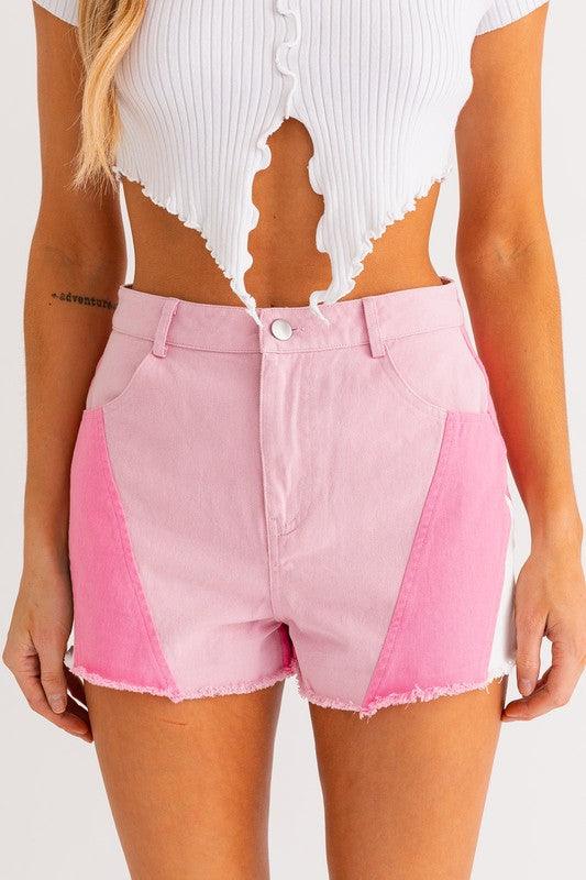 Pink Color Block Shorts Shorts