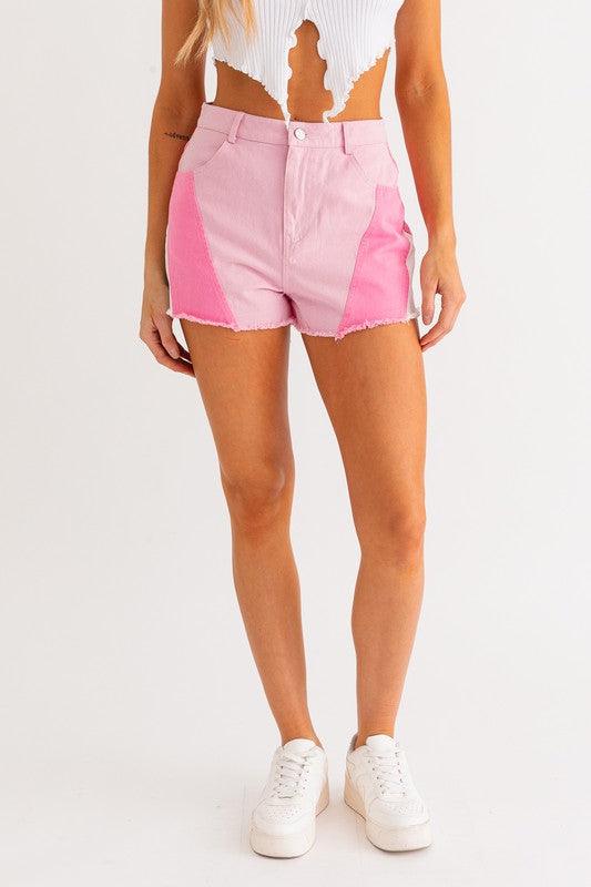 Pink Color Block Shorts Shorts