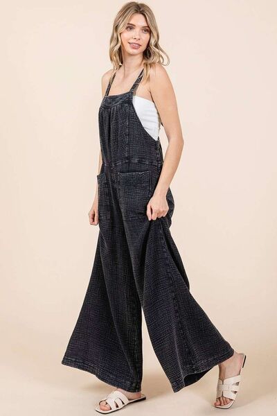 Mittoshop Textured Wide Leg Overalls Overalls