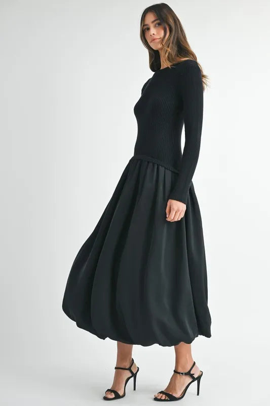 MABLE Ribbed Poplin Mix Midi Sweater Dress Midi Dresses
