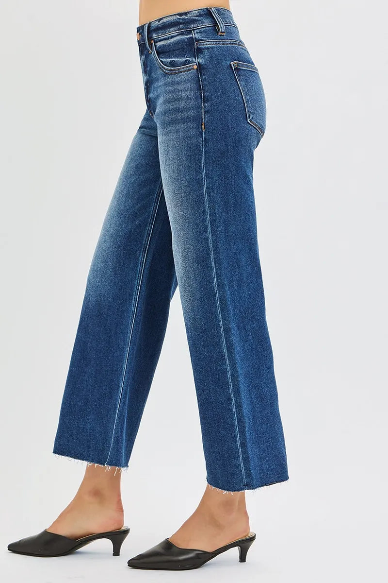 RISEN Full Size Mid Rise Crop Wide Raw Cut Hem Jeans Plus Size | Jeans Daverri Fashions
