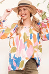 Lime 'N' Chili Abstract Print Off-the-shoulder Long Sleeve Top - DAVERRI FASHIONS