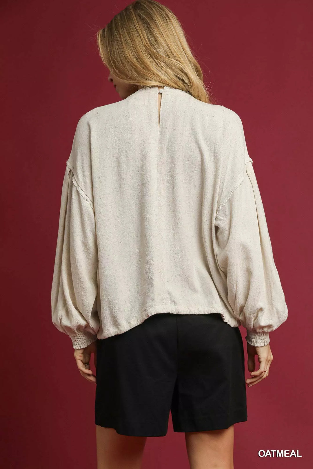 Umgee Linen Long Sleeve Top with Drawstring | Blouses Daverri Fashions