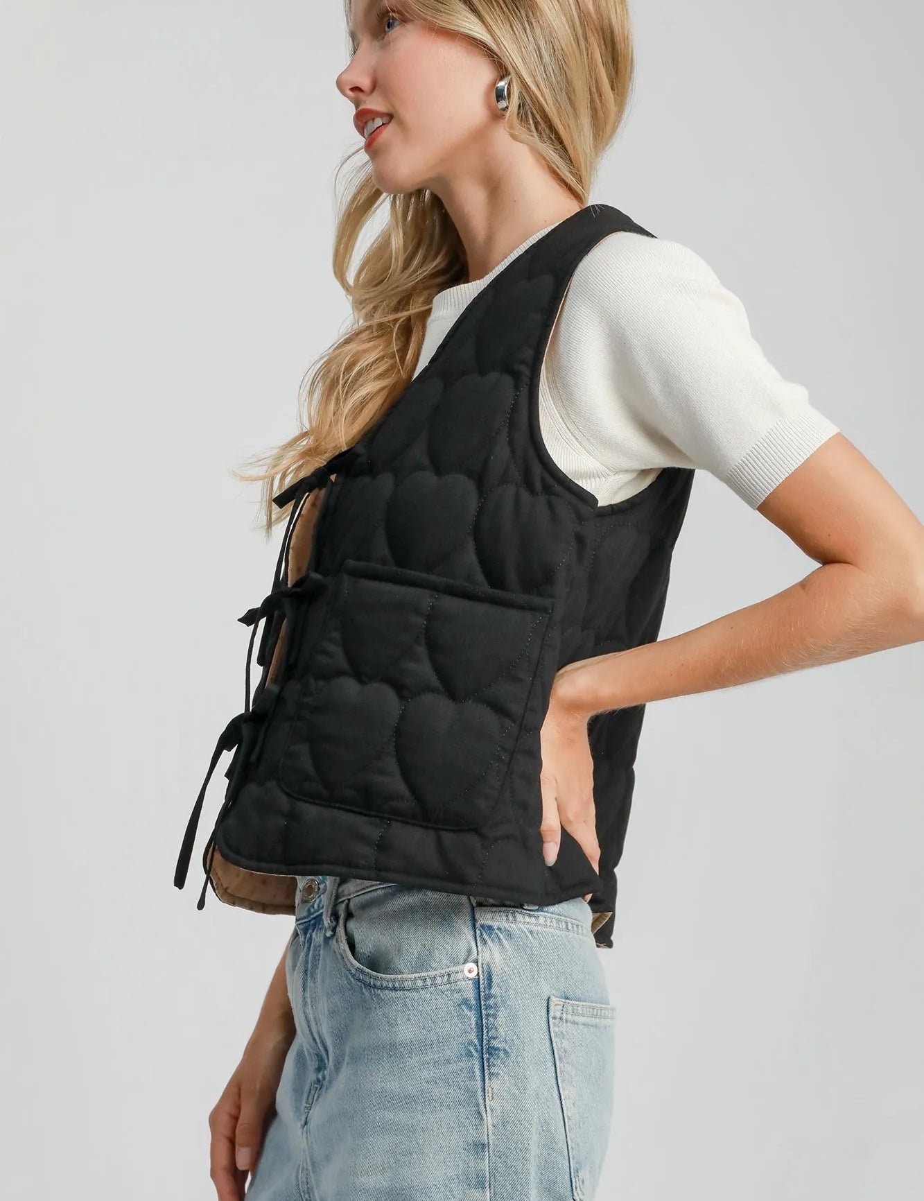 Umgee Heart Quilted Tie-Front Vest | Vest Jackets Daverri Fashions