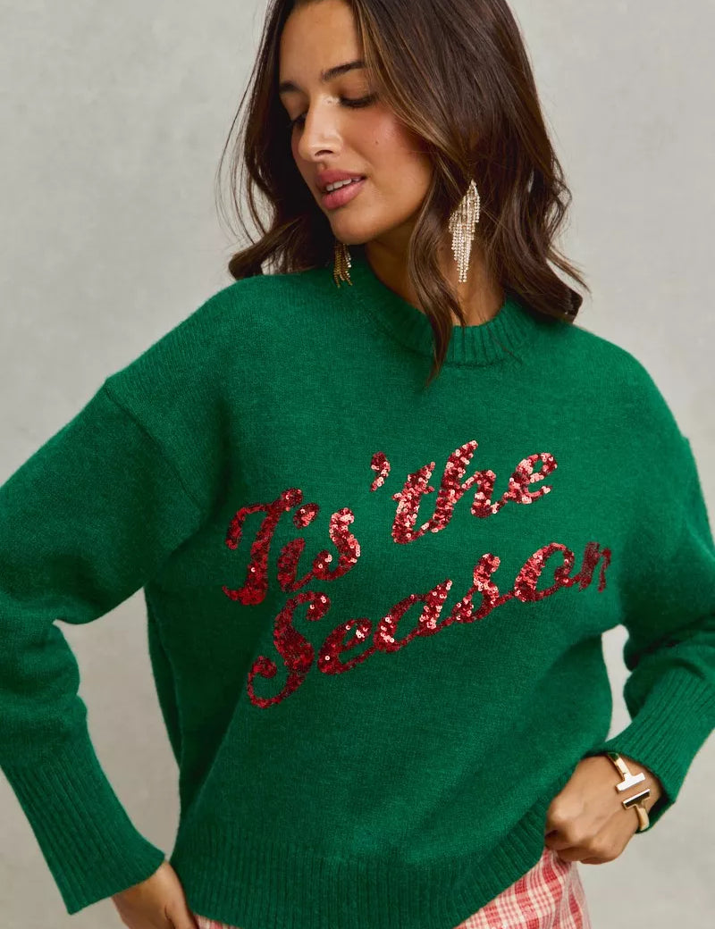 SO ME Sequins Lettering Christmas Holiday Sweater | Sweaters Daverri Fashions