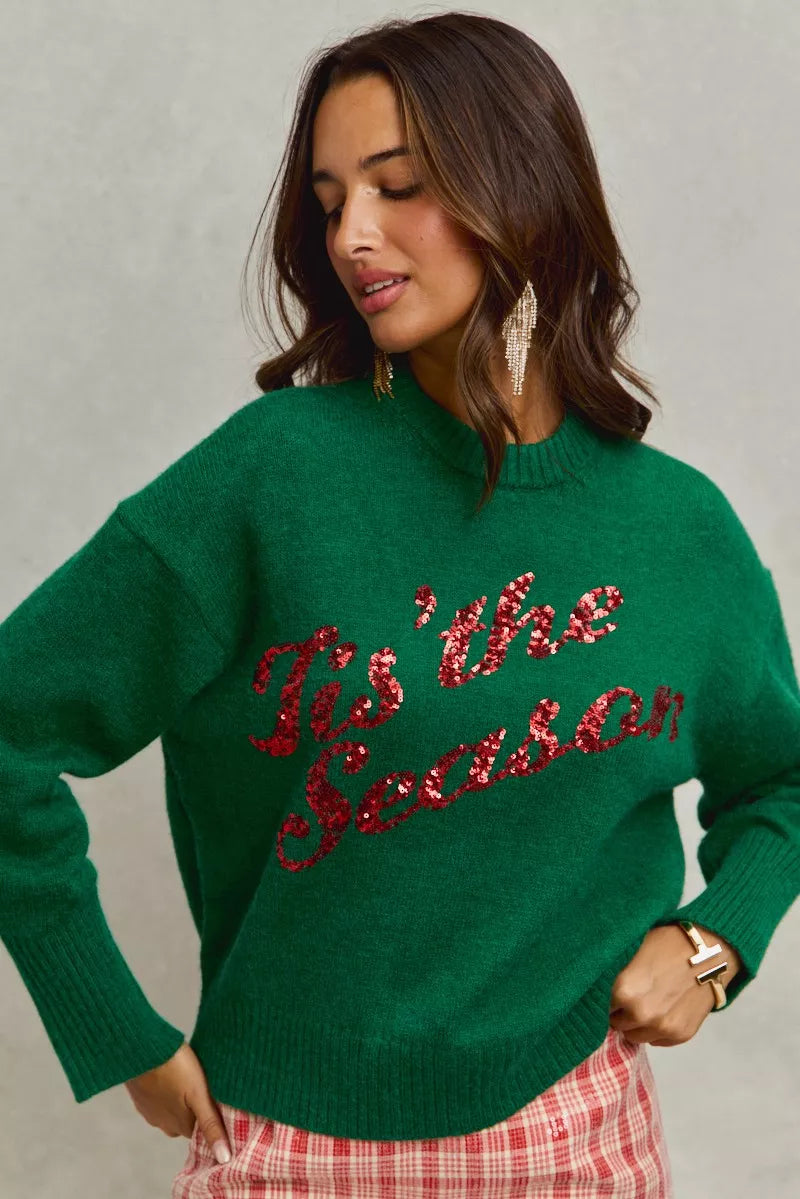 SO ME Sequins Lettering Christmas Holiday Sweater | Daverri Fashions