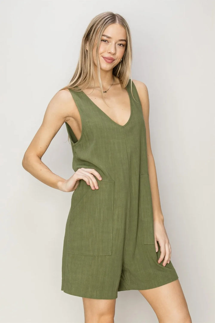HYFVE V-Neck Sleeveless Romper with Pockets Rompers