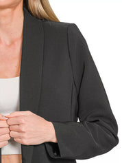 Zenana Woven Long Sleeve Blazer With Lining | Daverri Fashions