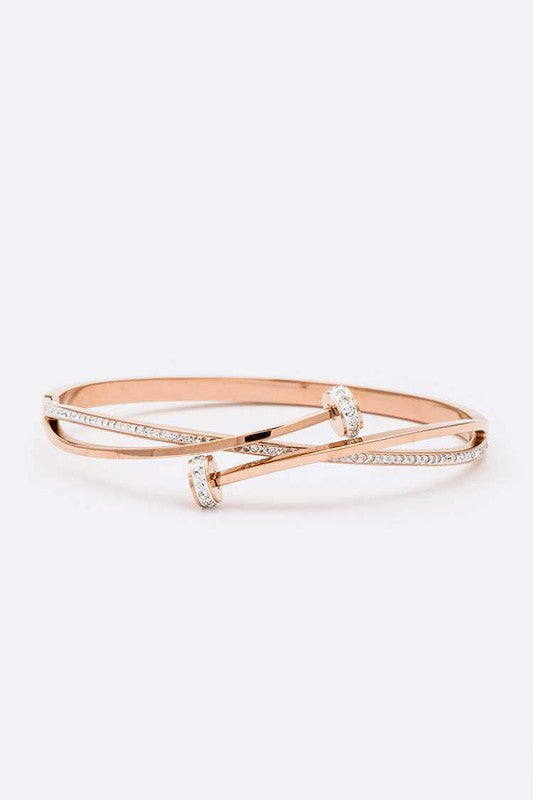 Crystal Pave Nail Stainless Steel Bangle Rosegold O S Bracelets