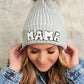 Chenille Mama Patch Faux Fur Pom Beanie Cap - DAVERRI FASHIONS