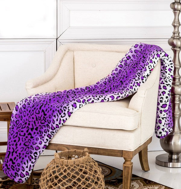 Leopard Purple Warm Cozy Throw Flannel Blanket As Shown Blankets