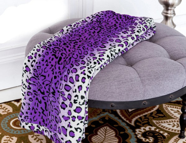 Leopard Purple Warm Cozy Throw Flannel Blanket Blankets