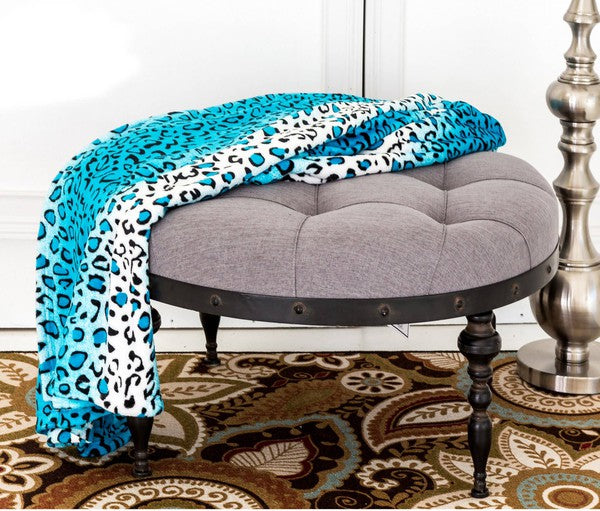 Leopard Turquoise Warm Cozy Bed Throw Blanket Blankets