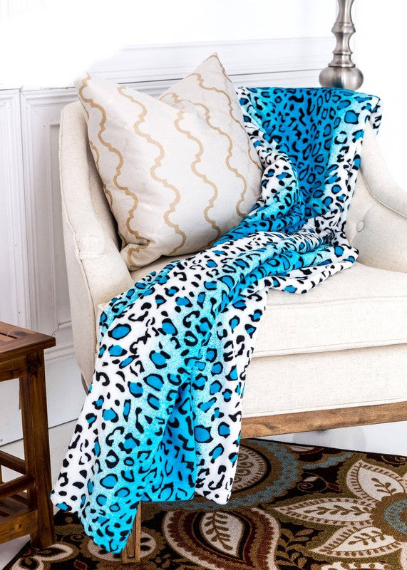 Leopard Turquoise Warm Cozy Bed Throw Blanket Blankets