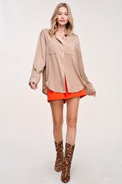 Silky Button-Down Shirt KHAKI Shirts & Tops