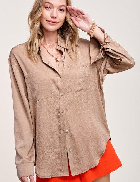 Silky Button-Down Shirt Shirts & Tops