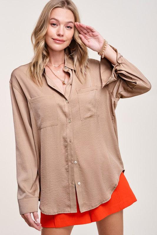 Silky Button-Down Shirt Shirts & Tops