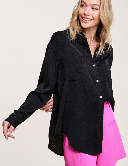 Silky Button-Down Shirt Shirts & Tops