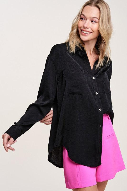 Silky Button-Down Shirt Shirts & Tops