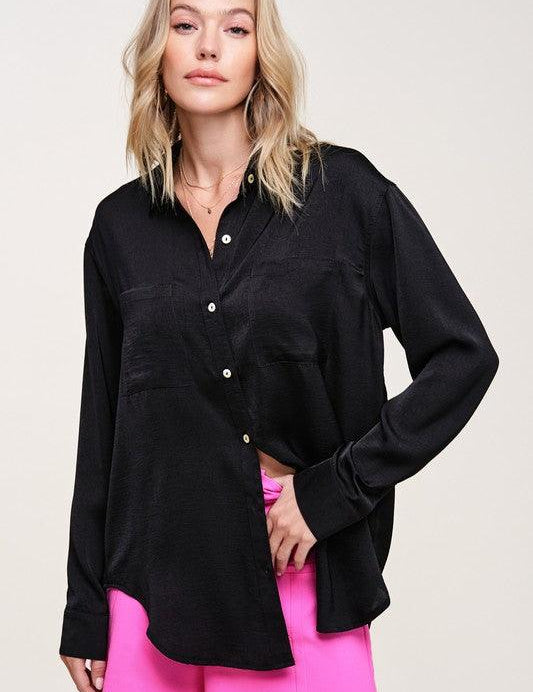 Silky Button-Down Shirt Shirts & Tops