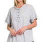 Raw Edge Detailed Button Closure Short Sleeve Top H GREY M Shirts & Tops