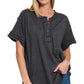 Raw Edge Detailed Button Closure Short Sleeve Top CHARCOAL S Shirts & Tops