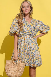 And The Why Full Size Floral Surplice Puff Sleeve Dress | Daverri Fashions