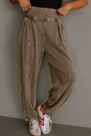 Camel Vintage Wash High-Waisted Balloon Pants | Pants Daverri Fashions