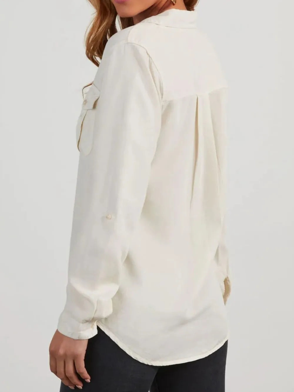 Collared Neck Roll-Tab Sleeve Denim Top | Shirts Daverri Fashions