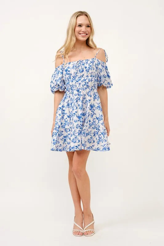 And The Why Off Shoulder Bubble Sleeve Dress Mini Dresses