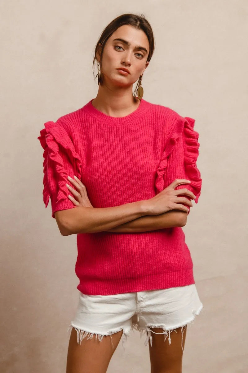 BiBi Ruffle Sleeve Ribbed Sweater Sweaters