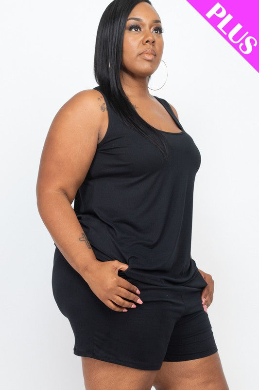 Plus Solid Comfy Tank Top Shorts Set