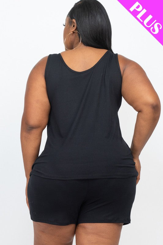 Plus Solid Comfy Tank Top Shorts Set