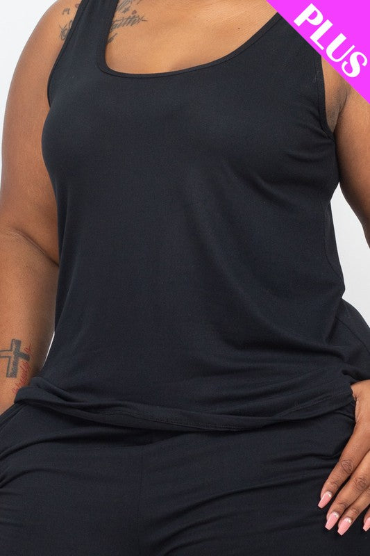 Plus Solid Comfy Tank Top Shorts Set