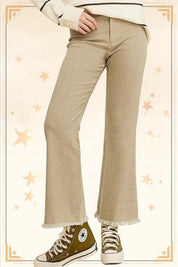 La Miel Frayed Hem Cropped Wide Leg Pants TAN Pants