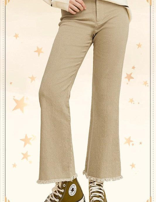 La Miel Frayed Hem Cropped Wide Leg Pants TAN Pants