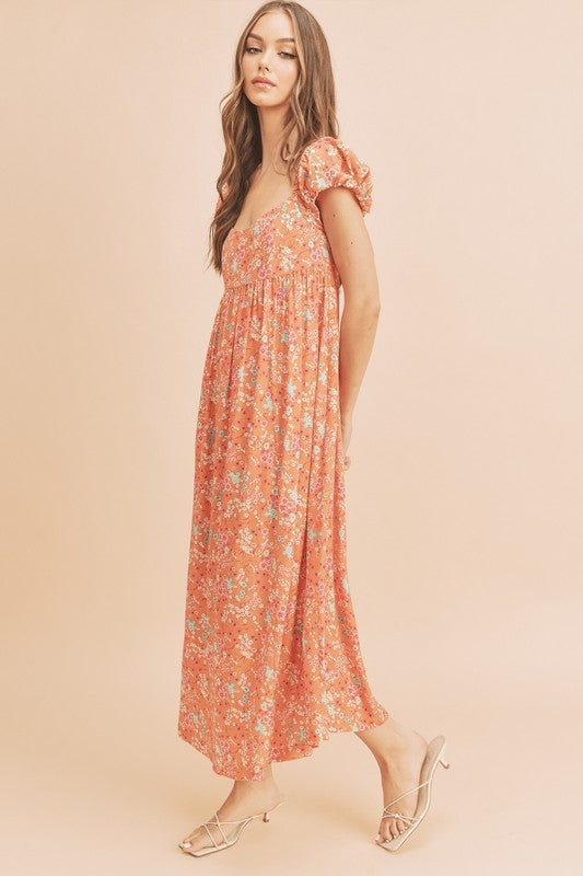 Square Neck Floral Babydoll Maxi Dress Babydoll Dresses