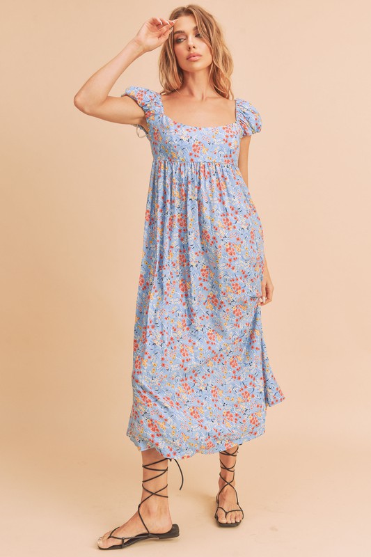 Square Neck Floral Babydoll Maxi Dress Babydoll Dresses