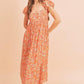 Square Neck Floral Babydoll Maxi Dress CORAL Babydoll Dresses