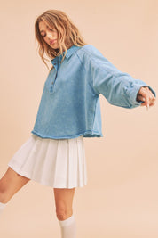 Aemi + Co Half Snap Cropped Collared Sweatshirt | Sweatshirts Daverri Fashions
