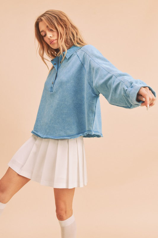 Aemi + Co Half Snap Cropped Collared Sweatshirt | Sweatshirts Daverri Fashions