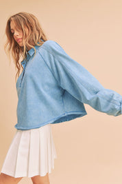 Aemi + Co Half Snap Cropped Collared Sweatshirt | Sweatshirts Daverri Fashions