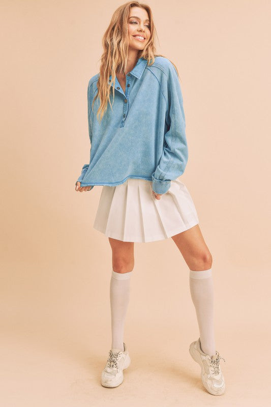 Aemi + Co Half Snap Cropped Collared Sweatshirt | Sweatshirts Daverri Fashions