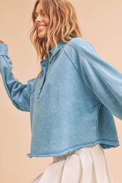 Aemi + Co Half Snap Cropped Collared Sweatshirt | Sweatshirts Daverri Fashions