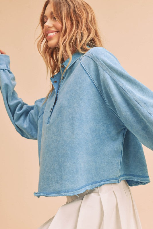 Aemi + Co Half Snap Cropped Collared Sweatshirt | Sweatshirts Daverri Fashions