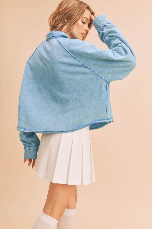Aemi + Co Half Snap Cropped Collared Sweatshirt | Sweatshirts Daverri Fashions