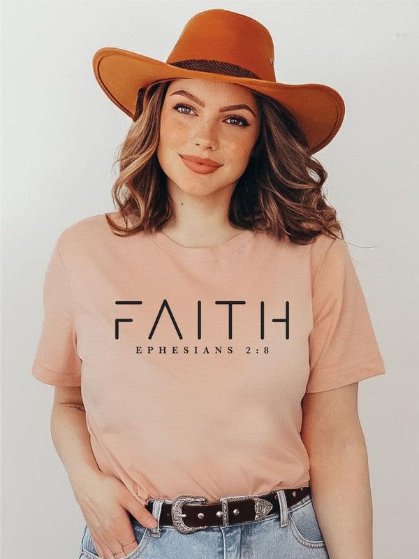 FAITH Ephesians 2 8 Short Sleeve Tee Heather Peach Graphic Tees